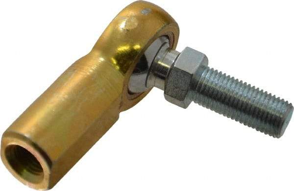 Made in USA - 3/8" ID, 1" Max OD, 3,950 Lb Max Static Cap, Female Spherical Rod End with Stud - 3/8-24 RH, Steel with Bronze Raceway - Makers Industrial Supply