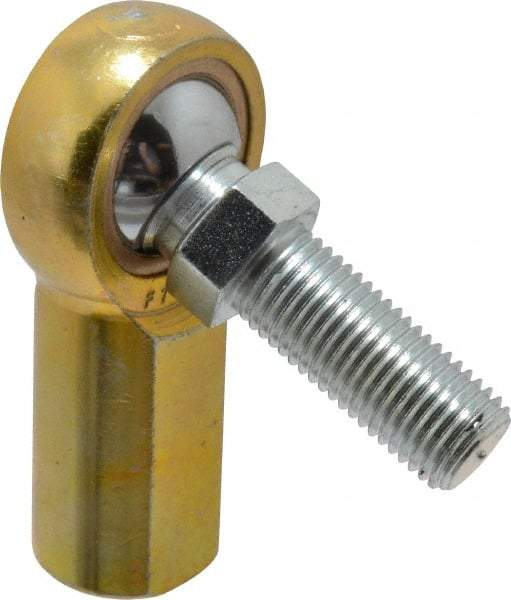 Made in USA - 7/16" ID, 1-1/8" Max OD, 4,300 Lb Max Static Cap, Female Spherical Rod End with Stud - 7/16-20 RH, Steel with Bronze Raceway - Makers Industrial Supply