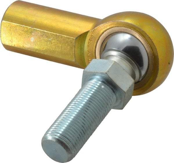 Made in USA - 3/4" ID, 1-3/4" Max OD, 11,550 Lb Max Static Cap, Female Spherical Rod End with Stud - 3/4-16 RH, Steel with Bronze Raceway - Makers Industrial Supply