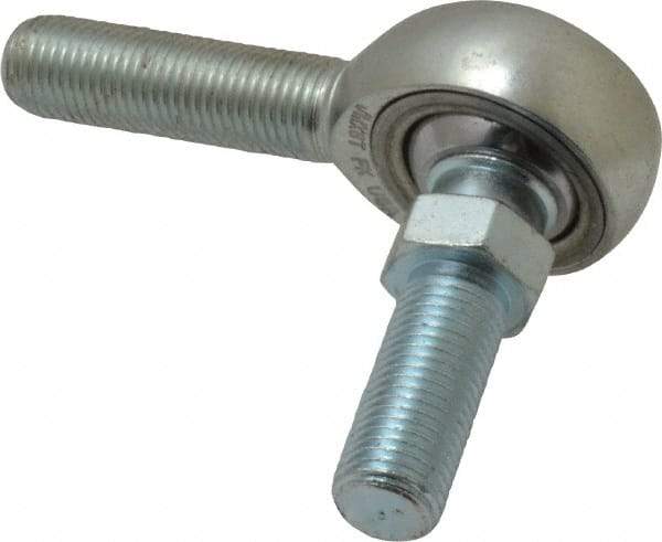 Made in USA - 3/8" ID, 1" Max OD, 9,550 Lb Max Static Cap, Male Spherical Rod End with Stud - 3/8-24 RH, Alloy Steel with Steel Raceway - Makers Industrial Supply