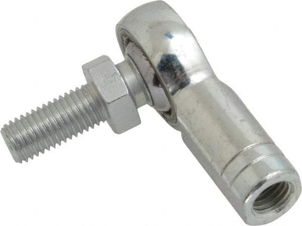 Made in USA - 5/16" ID, 7/8" Max OD, 7,640 Lb Max Static Cap, Female Spherical Rod End with Stud - 5/16-24 RH, Alloy Steel with Steel Raceway - Makers Industrial Supply