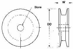 Poly Hi Solidur - 1/2" Bore, 5.55" Outside Diam, Finished Bore V-Belt Sheave - 1" Wide - Makers Industrial Supply