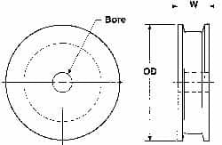 Poly Hi Solidur - 1/4" Bore, 3" Outside Diam, Finished Bore Flat Belt Pulley - 1-1/4" Wide - Makers Industrial Supply