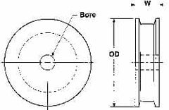 Poly Hi Solidur - 1/4" Bore, 5-1/2" Outside Diam, Finished Bore Flat Belt Pulley - 1-1/2" Wide - Makers Industrial Supply