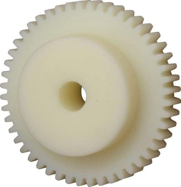 Poly Hi Solidur - 16 Pitch, 3" Pitch Diam, 48 Tooth Spur Gear - 1/2" Face Width, 1/2" Bore Diam, 2" Hub Diam, Nylon - Makers Industrial Supply