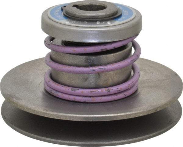 Lovejoy - 1.62" Min Pitch, 2.81" Long, 3-3/4" Max Diam, Spring Loaded Variable Speed Pulley - 4" Outside Diam, 5/8" Inside Diam, 1/2 Hp at 1750 RPM, 0.333 Hp at 1150 RPM - Makers Industrial Supply