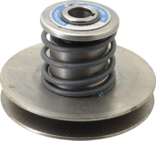 Lovejoy - 1.72" Min Pitch, 3-1/2" Long, 4.65" Max Diam, Spring Loaded Variable Speed Pulley - 5" Outside Diam, 3/4" Inside Diam, 1/2 Hp at 1750 RPM, 0.333 Hp at 1150 RPM - Makers Industrial Supply