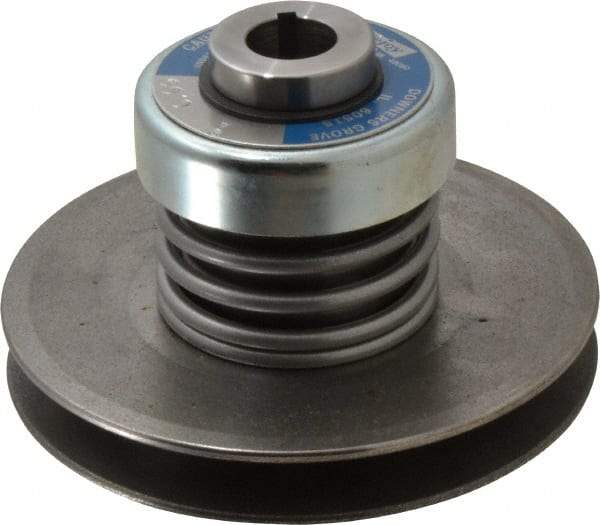 Lovejoy - 2.69" Min Pitch, 4.13" Long, 5.65" Max Diam, Spring Loaded Variable Speed Pulley - 6" Outside Diam, 7/8" Inside Diam, 1 Hp at 1750 RPM, 3/4 Hp at 1150 RPM - Makers Industrial Supply