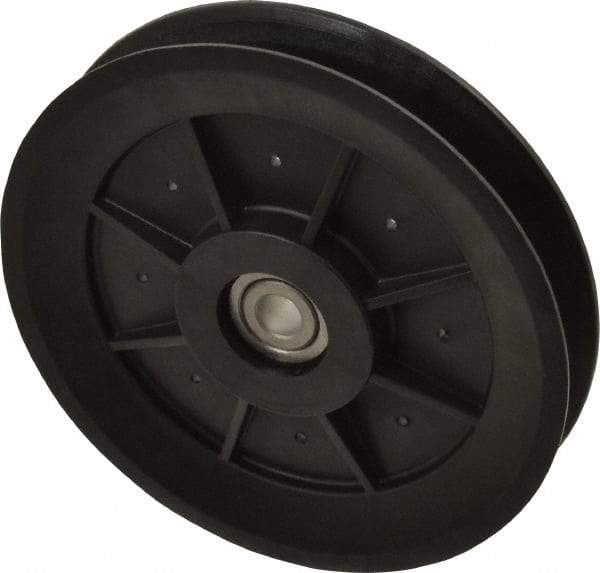 Fenner Drives - 3/8 Inside x 5.04" Outside Diam, 0.65" Wide Pulley Slot, Glass Reinforced Nylon Idler Pulley - 5L/B Belt Section, For Use with V-Belts - Makers Industrial Supply