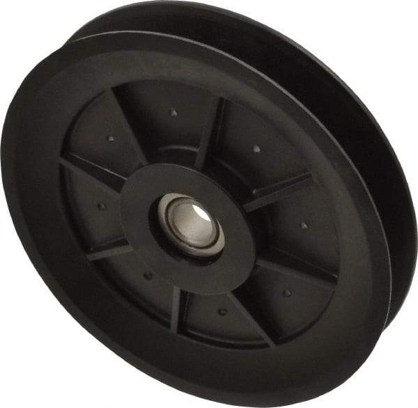 Fenner Drives - 1/2 Inside x 5.04" Outside Diam, 0.65" Wide Pulley Slot, Glass Reinforced Nylon Idler Pulley - 5L/B Belt Section, For Use with V-Belts - Makers Industrial Supply