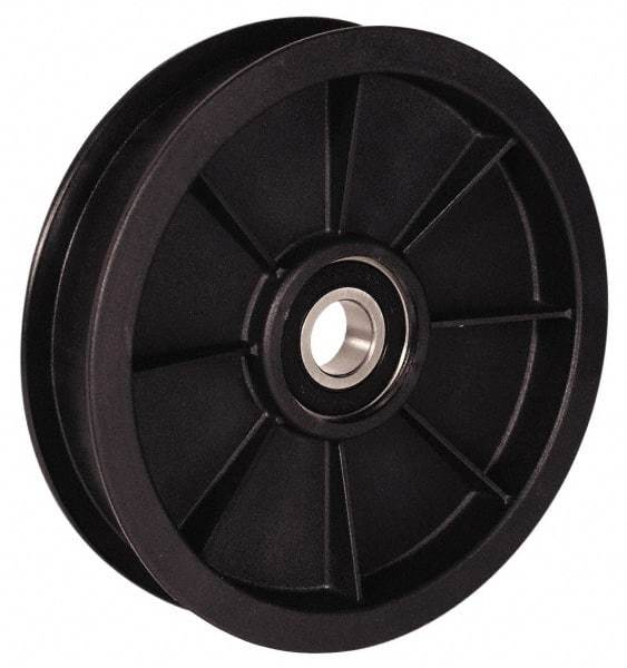 Fenner Drives - 3/8 Inside x 4.8" Outside Diam, 0.53" Wide Pulley Slot, Glass Reinforced Nylon Idler Pulley - 1/2" Belt Size Diam, For Use with Round Belts - Makers Industrial Supply