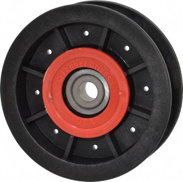 Fenner Drives - 3/8 Inside x 3-1/2" Outside Diam, 0.77" Wide Pulley Slot, Glass Reinforced Nylon Idler Pulley - For Use with Flat Belts, 5/8" Wide - Makers Industrial Supply