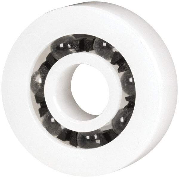 Made in USA - 1/4" Bore Diam, 3/4" OD, Open Plastic Race Radial Ball Bearing - 7/32" Wide, 1 Row, Round Bore, 17 Lb Static Capacity, 26 Lb Dynamic Capacity - Makers Industrial Supply