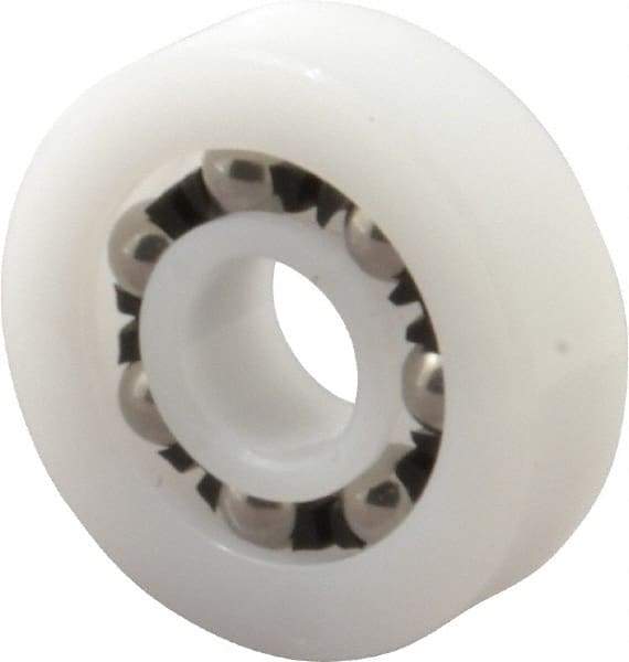 Made in USA - 1/4" Bore Diam, 3/4" OD, Open Plastic Race Radial Ball Bearing - 7/32" Wide, 1 Row, Round Bore, 17 Lb Static Capacity, 26 Lb Dynamic Capacity - Makers Industrial Supply