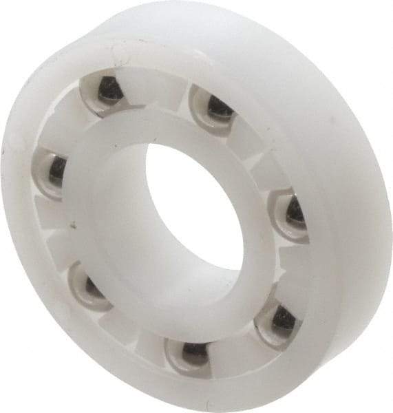 Made in USA - 3/8" Bore Diam, 7/8" OD, Open Plastic Race Radial Ball Bearing - 7/32" Wide, 1 Row, Round Bore, 33 Lb Static Capacity, 42 Lb Dynamic Capacity - Makers Industrial Supply