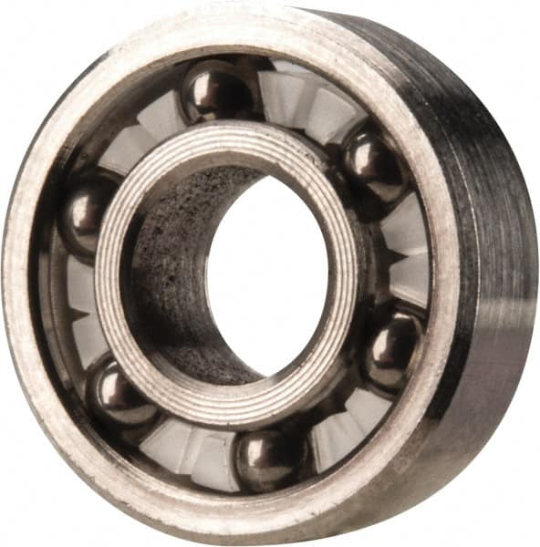 Made in USA - 1/4" Bore Diam, 5/8" OD, Open Precision Ground Radial Ball Bearing - 3/16" Wide, 1 Row, Round Bore, 51 Lb Static Capacity, 78 Lb Dynamic Capacity - Makers Industrial Supply