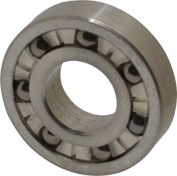 Made in USA - 3/8" Bore Diam, 7/8" OD, Open Precision Ground Radial Ball Bearing - 7/32" Wide, 1 Row, Round Bore, 99 Lb Static Capacity, 126 Lb Dynamic Capacity - Makers Industrial Supply