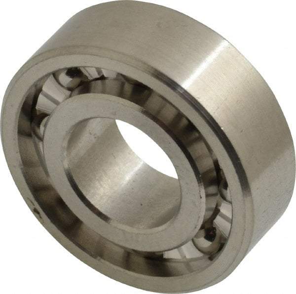 Made in USA - 1/2" Bore Diam, 1-1/8" OD, Open Precision Ground Radial Ball Bearing - 3/8" Wide, 1 Row, Round Bore, 129 Lb Static Capacity, 165 Lb Dynamic Capacity - Makers Industrial Supply