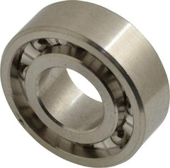 Made in USA - 1/2" Bore Diam, 1-1/8" OD, Open Precision Ground Radial Ball Bearing - 3/8" Wide, 1 Row, Round Bore, 129 Lb Static Capacity, 165 Lb Dynamic Capacity - Makers Industrial Supply