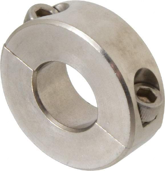 Climax Metal Products - 11/16" Bore, Stainless Steel, Two Piece Two Piece Split Shaft Collar - 1-1/2" Outside Diam, 1/2" Wide - Makers Industrial Supply