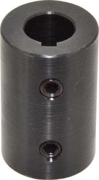 Climax Metal Products - 5/8" Inside x 1-1/4" Outside Diam, Mild Steel Set Screw Rigid Coupling with keyway - 2" Long x 3/16" Keyway Width x 3/32" Keyway Depth - Makers Industrial Supply