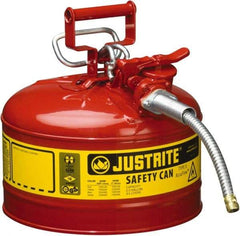 Justrite - 2 Gal Galvanized Steel Type II Safety Can - 13-1/4" High x 9-1/2" Diam, Red with Yellow - Makers Industrial Supply