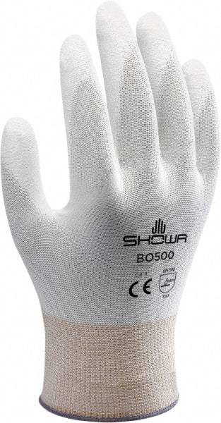 SHOWA - Size M (7) Polyurethane Coated Synthetic Blend General Protection Work Gloves - For General Purpose, Palm Coated, Knit Wrist Cuff, Full Fingered, White, Paired - Makers Industrial Supply