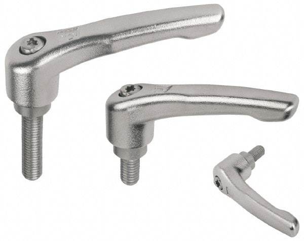 KIPP - M8 x 1.25, 17/32" Hub Diam, Stainless Steel Threaded Stud Adjustable Clamping Handle - 20mm Stud Length, 74.5mm OAL, 42.5mm High - Makers Industrial Supply