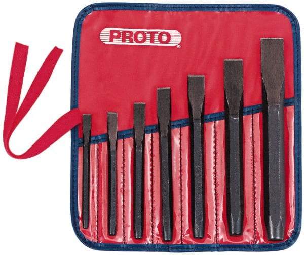 Proto - 7 Piece Cold Chisel Set - 10-11/16" OAL, Steel, Sizes Included 5/16 to 7/8" - Makers Industrial Supply