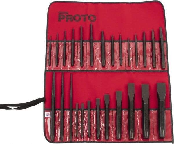 Proto - 26 Piece Punch & Chisel Set - 1/4 to 1-3/16" Chisel, 3/32 to 1/4" Punch, Hex Shank - Makers Industrial Supply