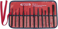 Proto - 12 Piece Punch & Chisel Set - 3/16 to 1/2" Chisel, 3/32 to 3/8" Punch, Hex Shank - Makers Industrial Supply