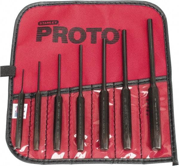 Proto - 7 Piece, 1/16 to 1/4", Pin Punch Set - Hex Shank, Steel, Comes in Tool Roll - Makers Industrial Supply