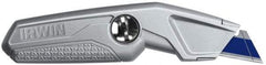 Irwin - Fixed Utility Knife - 5-3/4" Blade, Silver Aluminum Handle, 3 Blades Included - Makers Industrial Supply