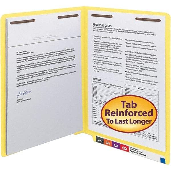 SMEAD - 12-1/4 x 9-1/2", Letter Size, Yellow, File Folders with End Tab - 11 Point Stock, Straight Tab Cut Location - Makers Industrial Supply