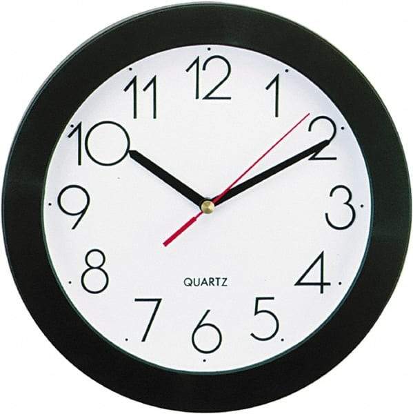 UNIVERSAL - 7-3/4 Inch Diameter, White Face, Dial Wall Clock - Analog Display, Black Case, Runs on AA Battery - Makers Industrial Supply