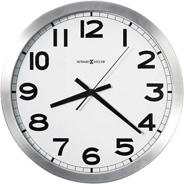 Howard Miller - 14 Inch Diameter, White Face, Dial Wall Clock - Analog Display, Silver Case, Runs on AA Battery - Makers Industrial Supply