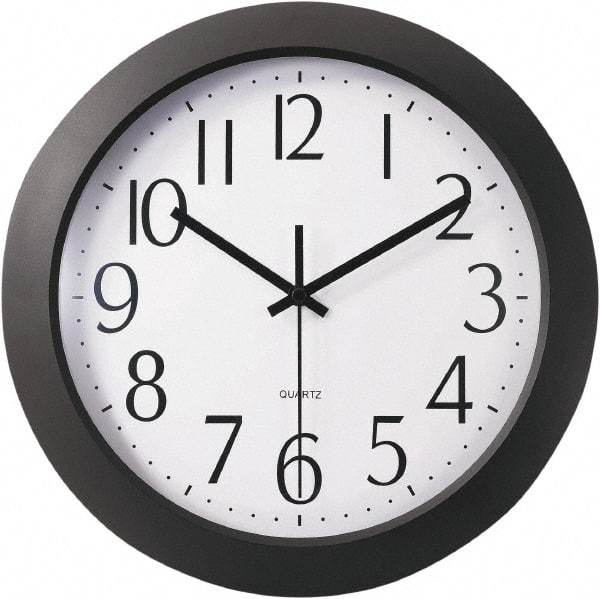 Universal One - 9-1/2 Inch Diameter, White Face, Dial Wall Clock - Analog Display, Black Case, Runs on AA Battery - Makers Industrial Supply