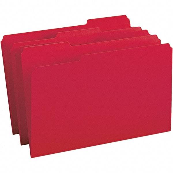 SMEAD - 14-5/8 x 9-1/2", Legal, Red, File Folders with Top Tab - 11 Point Stock, Assorted Tab Cut Location - Makers Industrial Supply