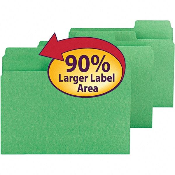 SMEAD - 11-5/8 x 9-1/2", Letter Size, Green, File Folders with Top Tab - 11 Point Stock, Assorted Tab Cut Location - Makers Industrial Supply