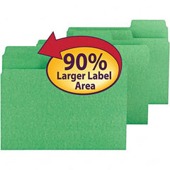 SMEAD - 11-5/8 x 9-1/2", Letter Size, Green, File Folders with Top Tab - 11 Point Stock, Assorted Tab Cut Location - Makers Industrial Supply