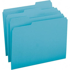 SMEAD - 11-5/8 x 9-1/2", Letter Size, Teal, File Folders with Top Tab - 11 Point Stock, Assorted Tab Cut Location - Makers Industrial Supply