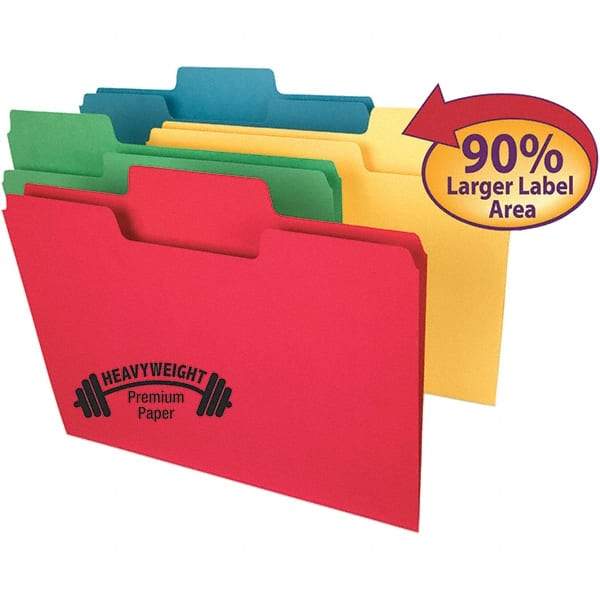 SMEAD - 11-5/8 x 9-1/2", Letter Size, Assorted Colors, File Folders with Top Tab - 14 Point Stock, Assorted Tab Cut Location - Makers Industrial Supply