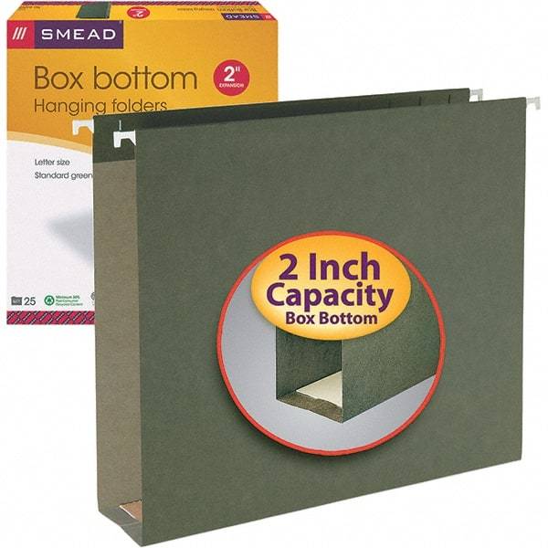 SMEAD - 12-1/4 x 9-1/2", Letter Size, Standard Green, Hanging File Folders with Box Bottom - 11 Point Stock - Makers Industrial Supply