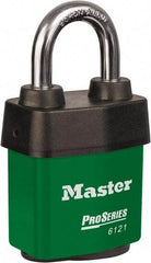 Master Lock - 1-1/8" Shackle Clearance, Keyed Different Padlock - 5/16" Shackle Diam, Laminated Steel - Makers Industrial Supply