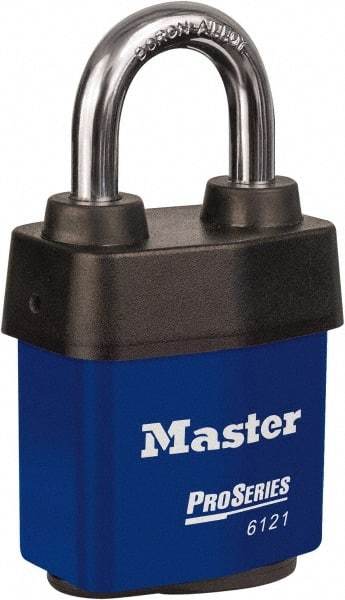 Master Lock - 1-1/8" Shackle Clearance, Keyed Different Padlock - 5/16" Shackle Diam, Laminated Steel - Makers Industrial Supply