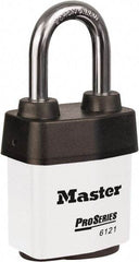 Master Lock - 1-1/2" Shackle Clearance, Keyed Different Padlock - 5/16" Shackle Diam, Laminated Steel - Makers Industrial Supply