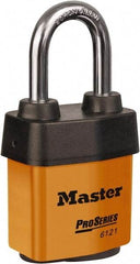 Master Lock - 1-1/2" Shackle Clearance, Keyed Different Padlock - 5/16" Shackle Diam, Laminated Steel - Makers Industrial Supply