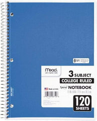 Mead - 120 Sheet, 8-1/2 x 11", College Ruled Spiral Bound Notebook - Assorted Colors - Makers Industrial Supply