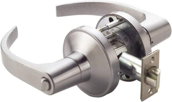 Ability One - Grade 1 Passage Lever Lockset - 2-3/4" Back Set, Zinc, Satin Chrome Finish - Makers Industrial Supply