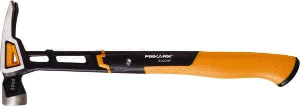 Fiskars - 20 oz Head, Straight Nail Hammer - 15-1/2" OAL, Forged Steel Head, 1-1/4" Face Diam, Smooth Face - Makers Industrial Supply